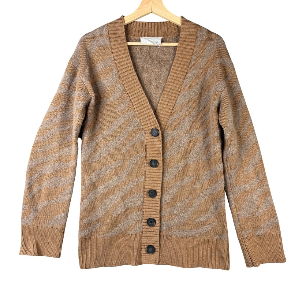 Everlane The Alpaca Cardigan Zebra Print Brown Tan Wool Blend V-Neck XXS